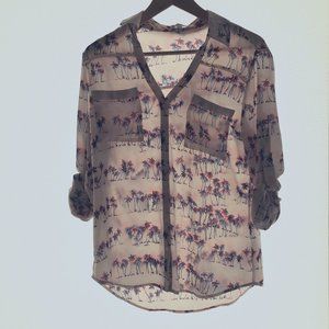 Express - Portofino Shirt - Blue/Red Palm Trees